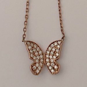 925 Sterling silver butterfly necklace cz clear cubic zirconia stones